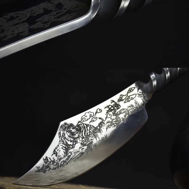 Forged kitchen meat cutter high carbon steel chef knife Fl Tang but blade chopper peeling ingredient cutting tool Y241227