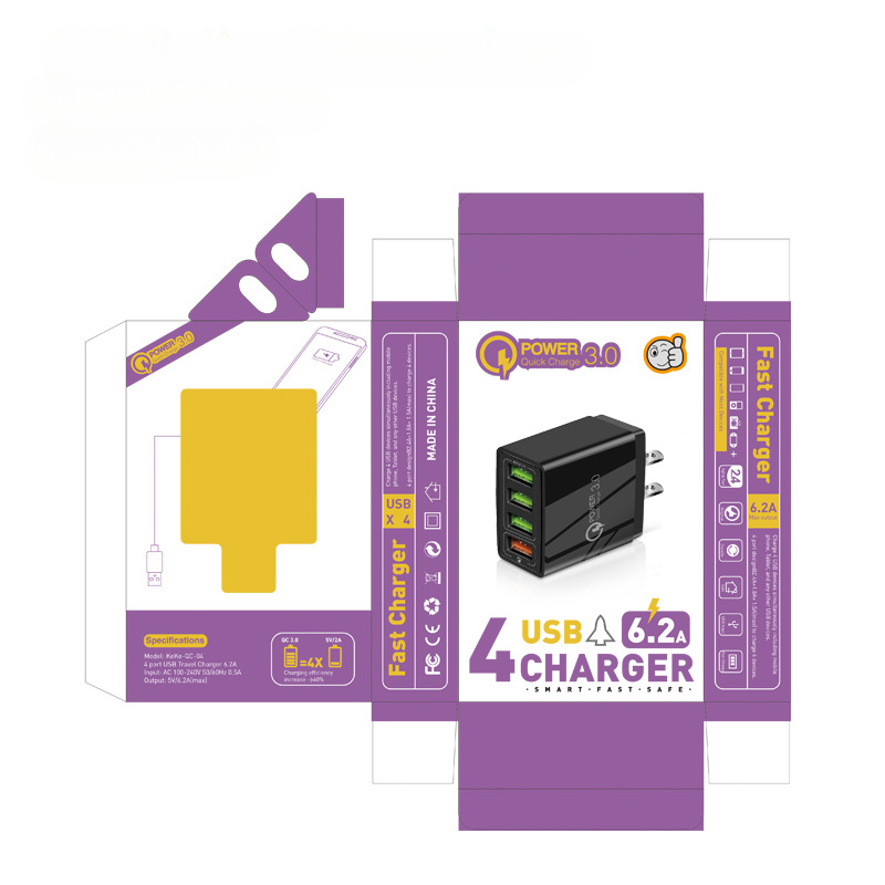 4 USB Mobile Phone Home Charger 3A Color Multi Port Charging LED Light Standard Tablet Plug
