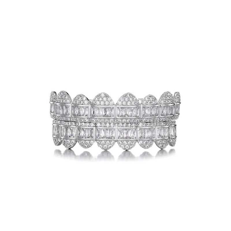 Hip Hop 1 Set Baguette Stones d Out CZ Teeth Grillz Cs 2 Colors Cubic Zircon Top Bottom Charm Grills For Men Women Jewelry W241227