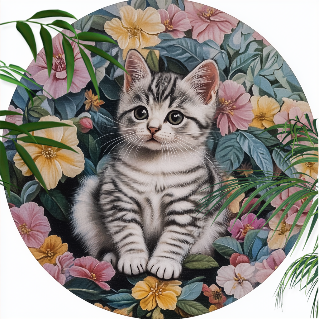 American Shorthair Cat Decorative Circular Aluminum Painting - Customizable Pet Souvenir Tombstone - Ideal for Pet Ornaments