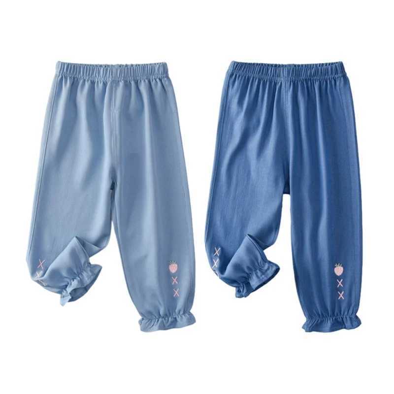 Kids Jeans for Girl 2-9Y Lovely Strberry Embroidered Decor Drstring Stretch Denim Pants Elastic Waist Casual Outdoor Trouser W241227