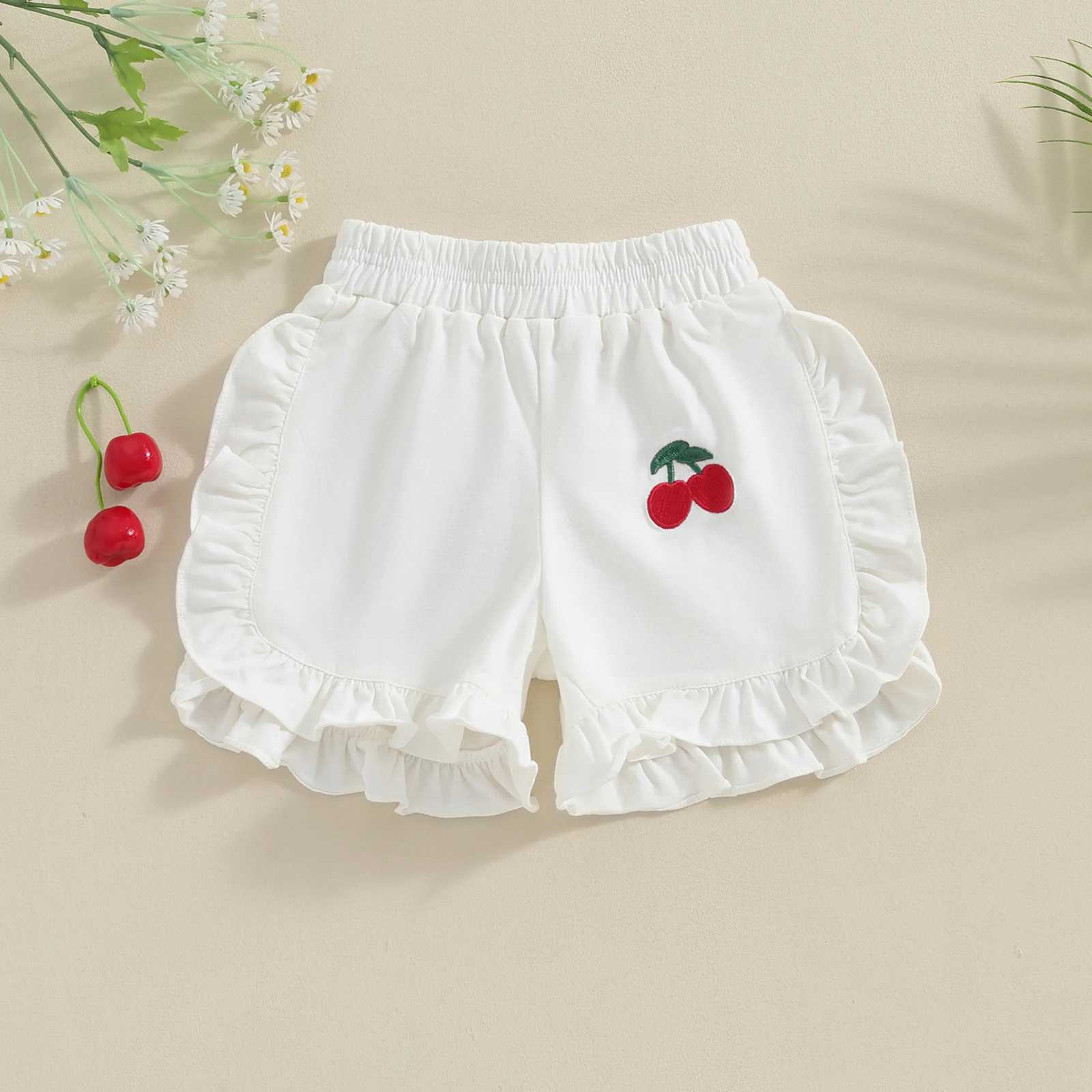Pudcoco Toddler Kids Baby Girl Ruffled Shorts Cherry Embroidery Elastic Waist Kids Short Pants for Summer 6M-5T W241227