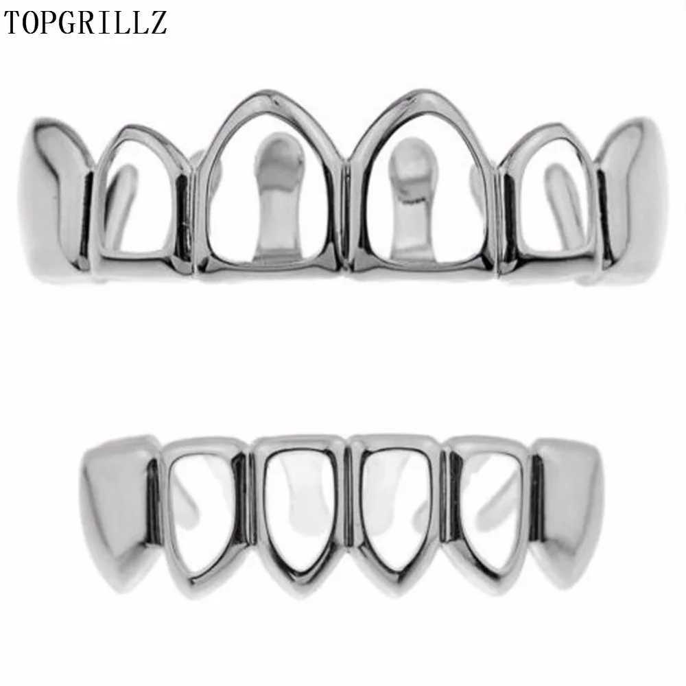 Real Shiny! New Fit Rose Gold Color Plated Vampire Open Face Hallow Gold Grillz Set For Christmas Gift. Party W241227