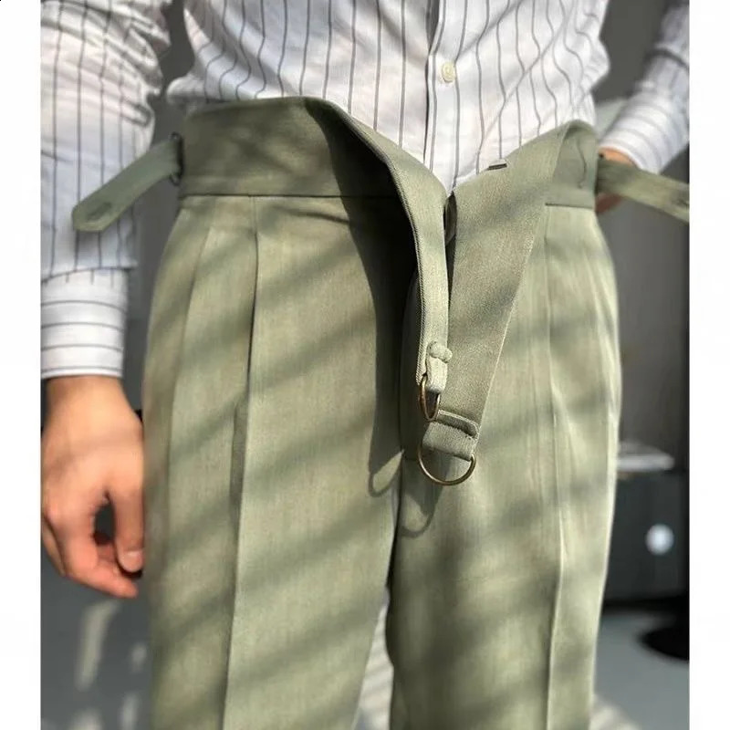 Oldyanup Men Vintage Gurkha Pants British Style High Waist Casual Straight Trousers Spring Autumn Fashion Naples Suit Pant 241227