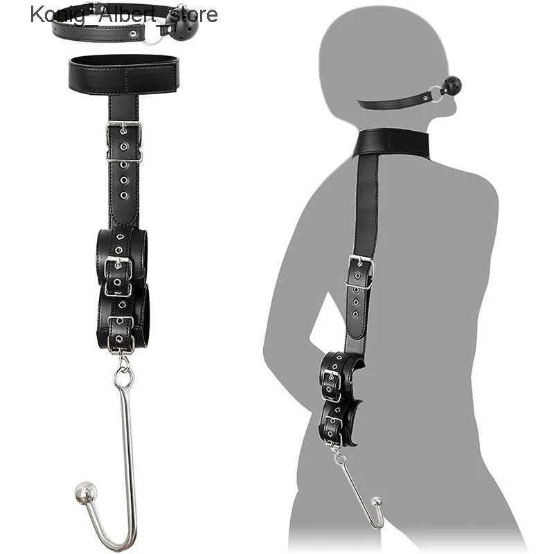 Bondage BDSM Bondage Kit Anal Hook Metal Butt Plug Leather Collar Necklace Hands Sex Toys for Women with Mouth Gag Erotic Role Play L240910