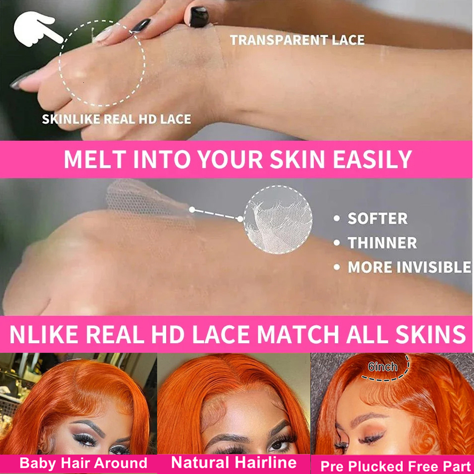 HD 13X6 Orange Ginger Front 100% 13X4 Body Wave Lace Frontal Pre Plucked Colored Human Hair Wig On Sale
