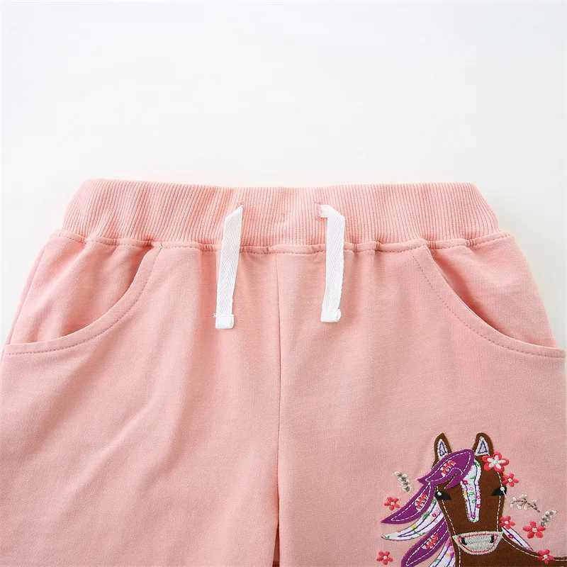 Jumping Meters Horse Embroidery Childrens Shorts For Girls Animals Applique Kids Trousers Pants Baby Clothes W241227