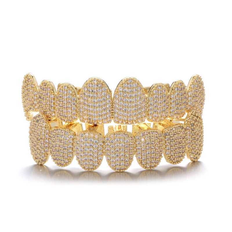 Hip Hop Full CZ Stones Heavy Teeth Grillz Cs Cubic Zircon and Out Micro Pave Top Bottom Charm Grills For Men Women Jewelry W241227
