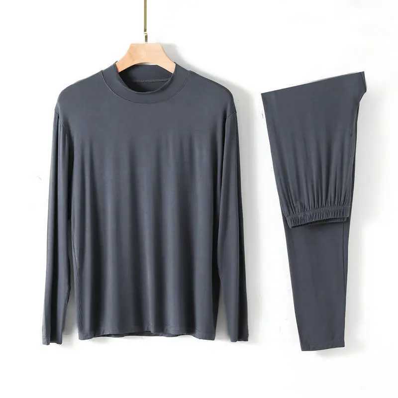 Modal Mens Pajamas Suit Loose Large Size Long Sleeve Pant Set Half High Collar Household Clothes Home Wear Pijama Male XL-4XLXJ241227