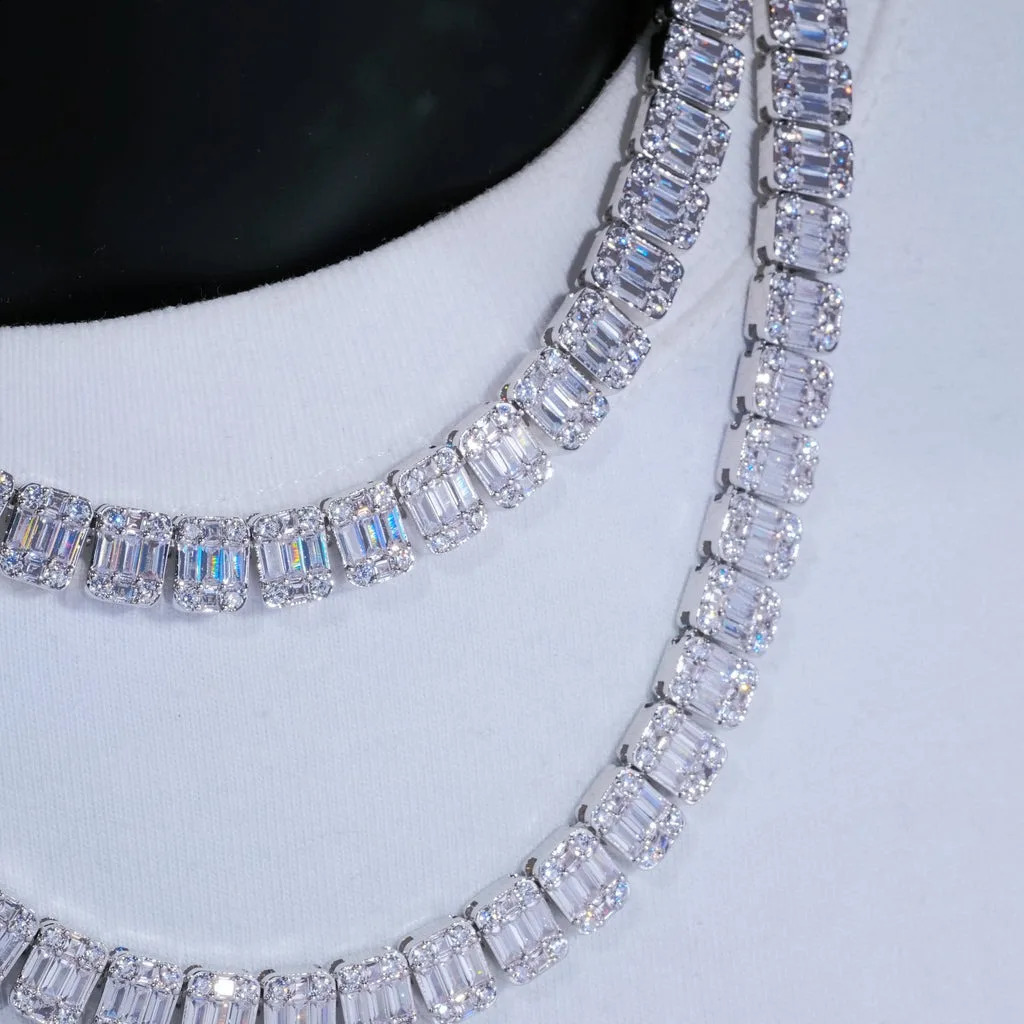 Custom 8mm Iced Square Baguette Tennis Chain White Gold Plated Diamond Cluster Tennis Necklace Hip Hop Jewelry 241226