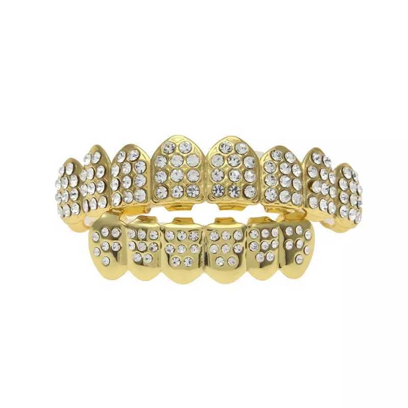 Hip Hop Gold Silver Colour d Out CZ Teeth Grillz Top Bottom Men Women Jewelry W241227