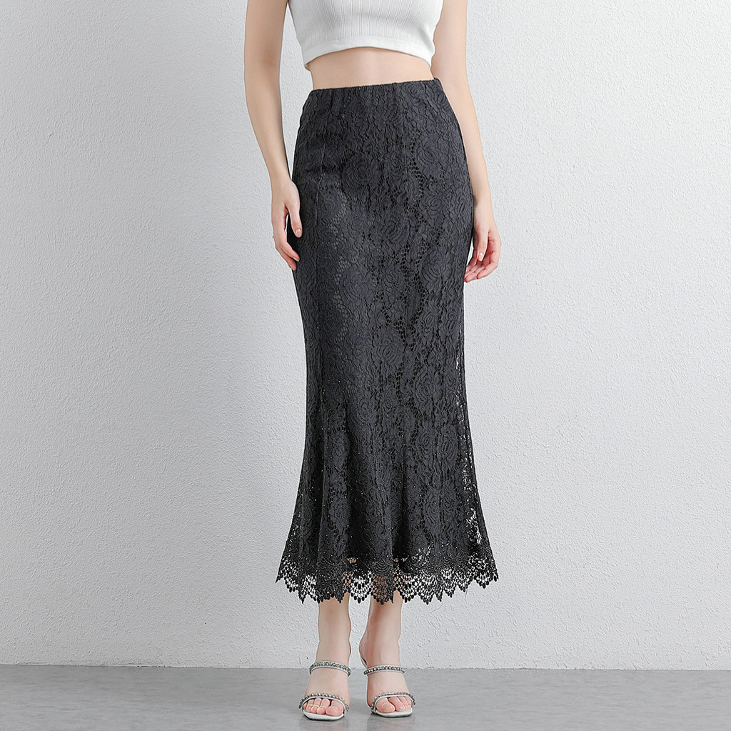 D1002 skirt lace fishtail skirt high-end black hip skirt high waist slim long skirt