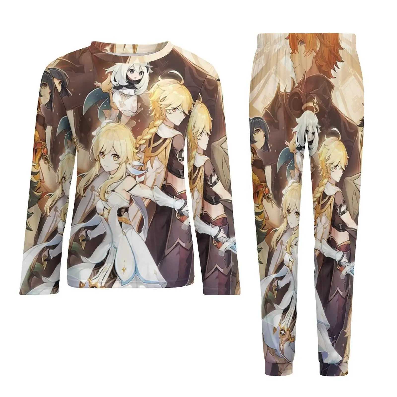 The Best Of Genshin Impact Pajamas Men Anime Cool Nightwear Spring Long Sleeves 2 Pieces Casual Printed Pajamas Set 3XL 4XL 5XLXJ241227