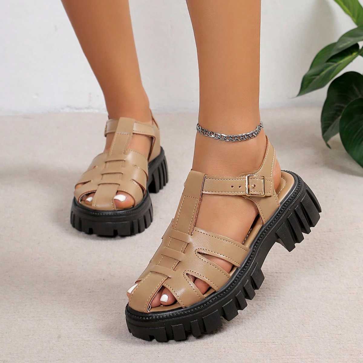 High Quality Womens Sandals Summer New Brand Closed Toe Platform Sandals Rome Strap Square Round Toe Fashion Shoes for Women T241227