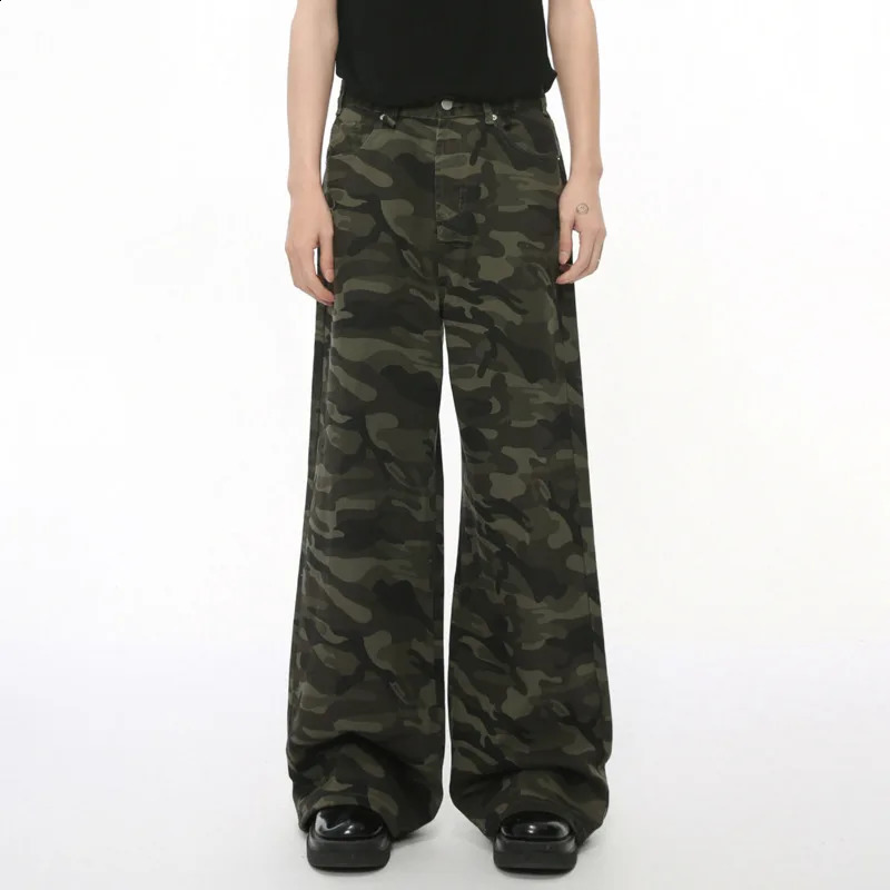 IEFB Vintage Camouflage Mens Jeans Fashion Washed Casual Wide Leg Denim Pants Autumn Winter Loose Male Trousers Old Blue 9C354 241225