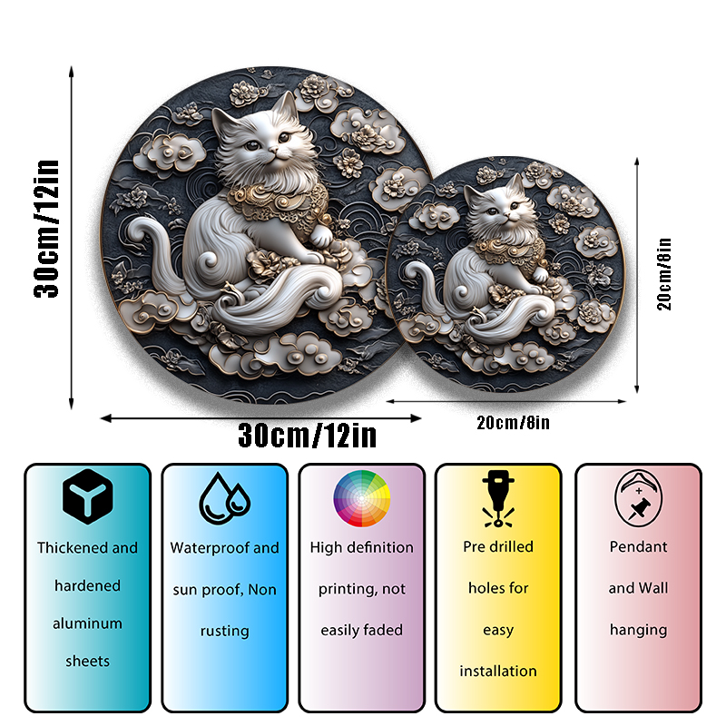 Persian Cat Pet Ornaments - Custom Circular Aluminum Decorative Paintings, Personalized Pet Souvenir Tombstones