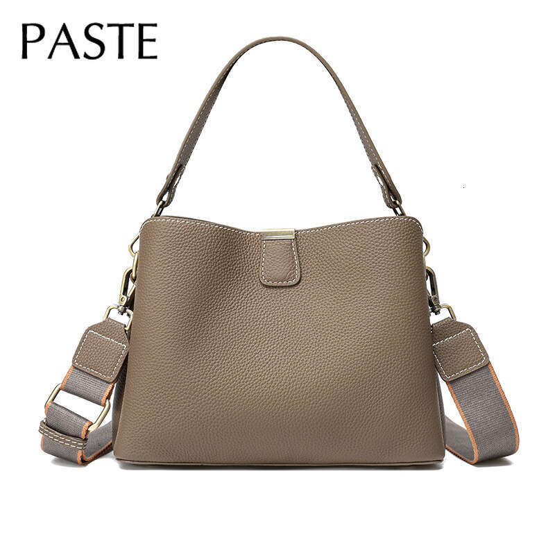 New 100% Genuine Leather Women's Bucket Grey Beige Color High Quality Women Elegant Shoulder Crossbody Bag Female Handbag