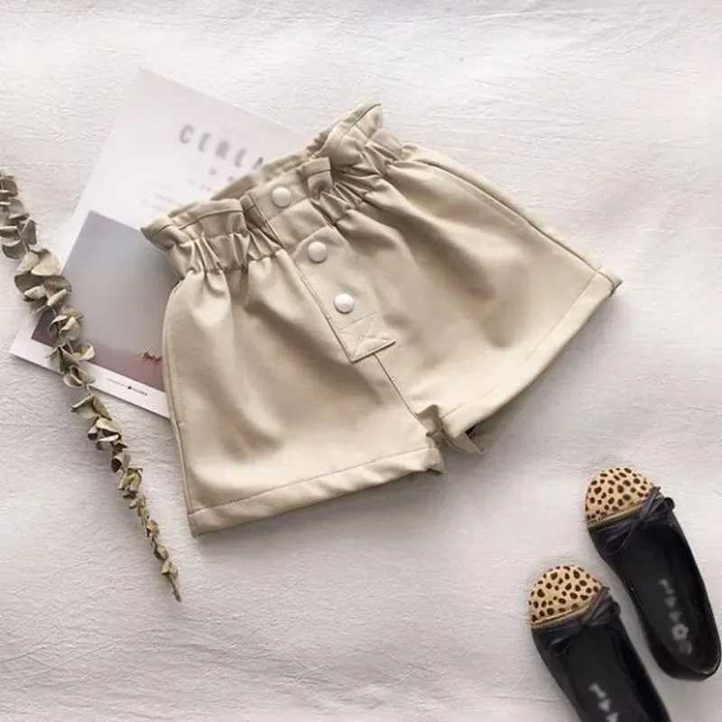 2022 New Girl Velvet Leather Shorts Autumn Winter Clothing Korean Girl Clothing Street Fashion High Waist Leather Shorts W241227