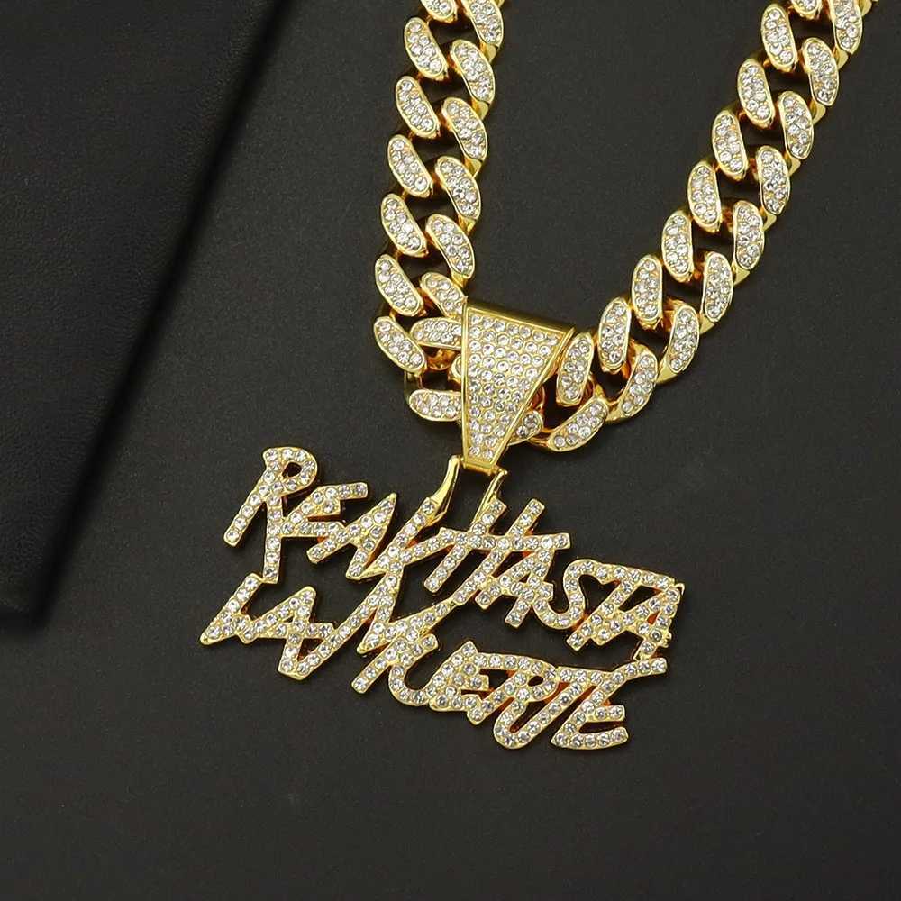ZAKOL Hip Hop Letter Pendant Necklace for Women Men Shiny Rhinestones 13MM Cuban Chain Necklaces Fashion Jewelry GiftsXJ241227