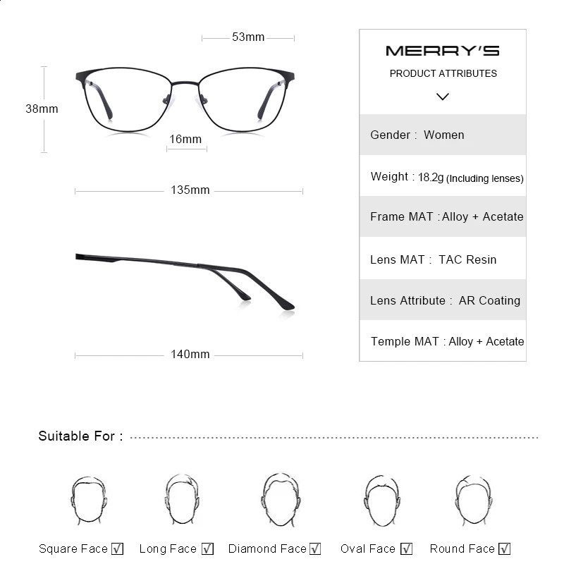 MERRYS Women Fashion Cat Eye Glasses Frame Ladies Trending Eyewear Myopia Prescription Optical Eyeglasses S2053 241227