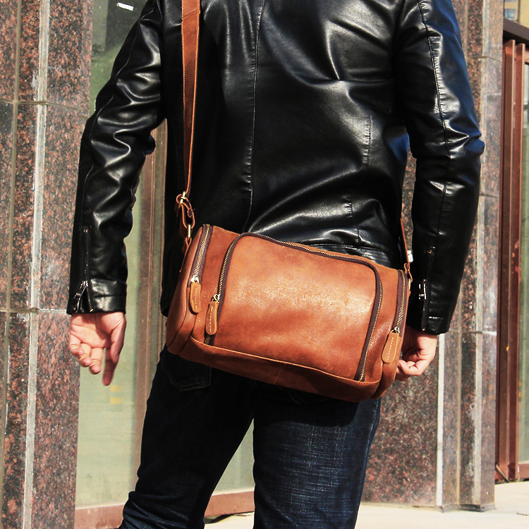 Men's new top layer cowhide horizontal genuine women's crazy horse leather shoulder crossbody bag, handmade, personalized and casual