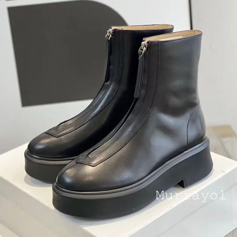 Cow Suede Thick Sole Solid Color Short Boots Women Front Zipper Ankle Botas Autumn Winter Versatile Riding Boots 241226