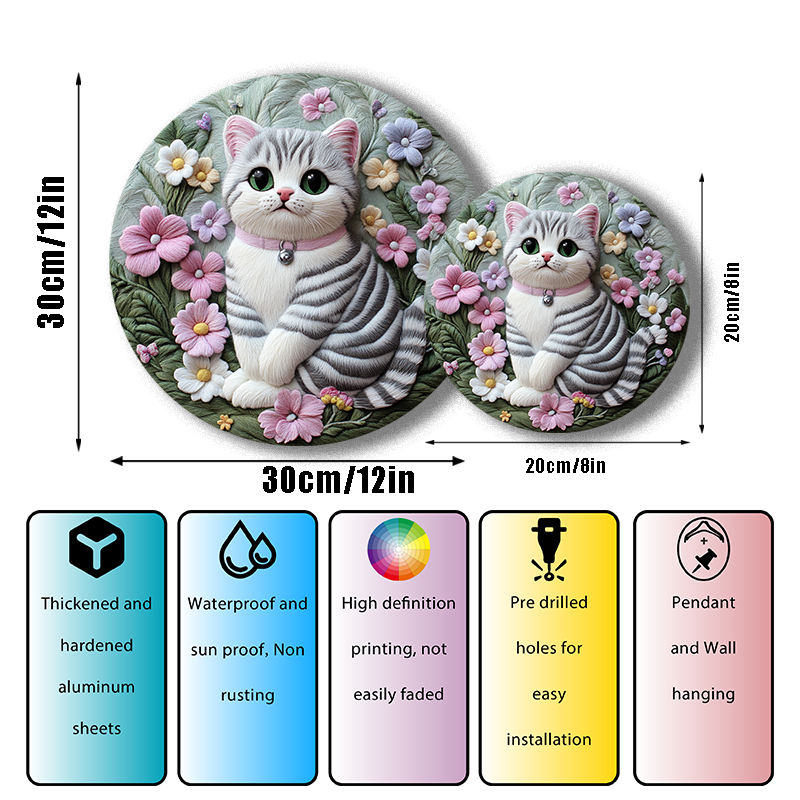 American Shorthair Cat Decorative Circular Aluminum Painting - Customizable Pet Souvenir Tombstone - Ideal for Pet Ornaments