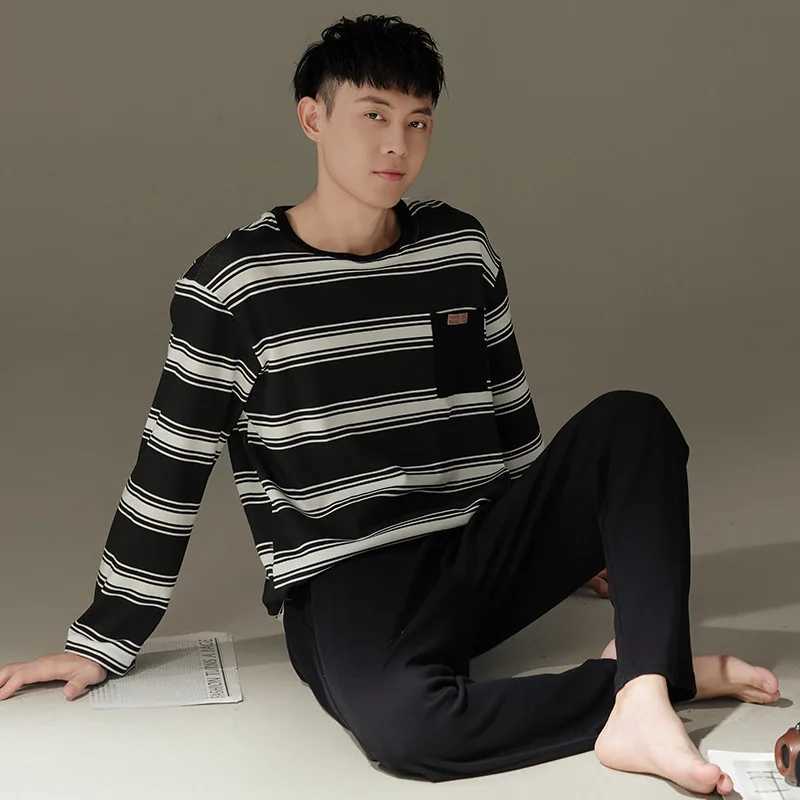 New Mens Spring and Fall Pajamas Homewear Suit Mens Long-Sleeved Long Pants Homewear Teenagers Fall and Winter Homewear SuitXJ241227