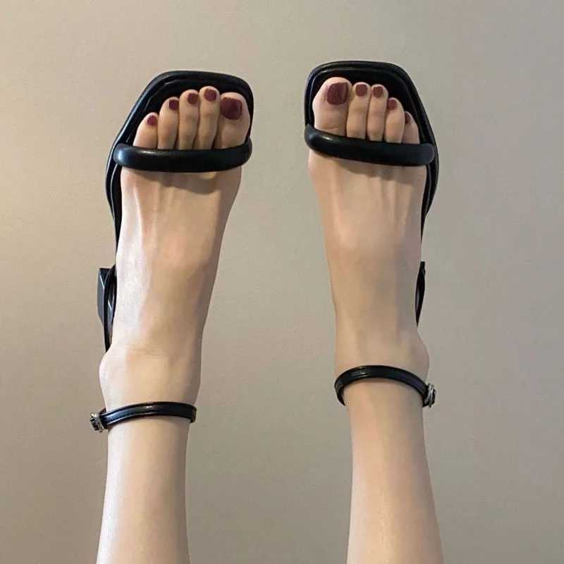 High Quality French Sandals Female Summer Square Toe Pink Thick High Heels Temperament Women Sandals New Ankle Sandals Women T241227