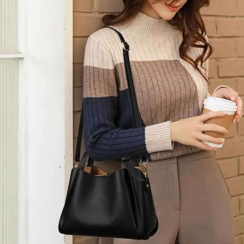 Women's Bags Versatile Bucket Shoulder Women Designer PU Leather Messenger Crossbody Bags Ladies Casual Solid Color Purse Handbag