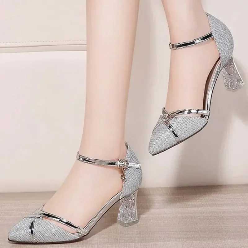 High Quality Gold Women Sandals Party High Heels Slip-On Solid Sexy for Ladies Quality Wedding Nightclub Sequin Shoes T241227