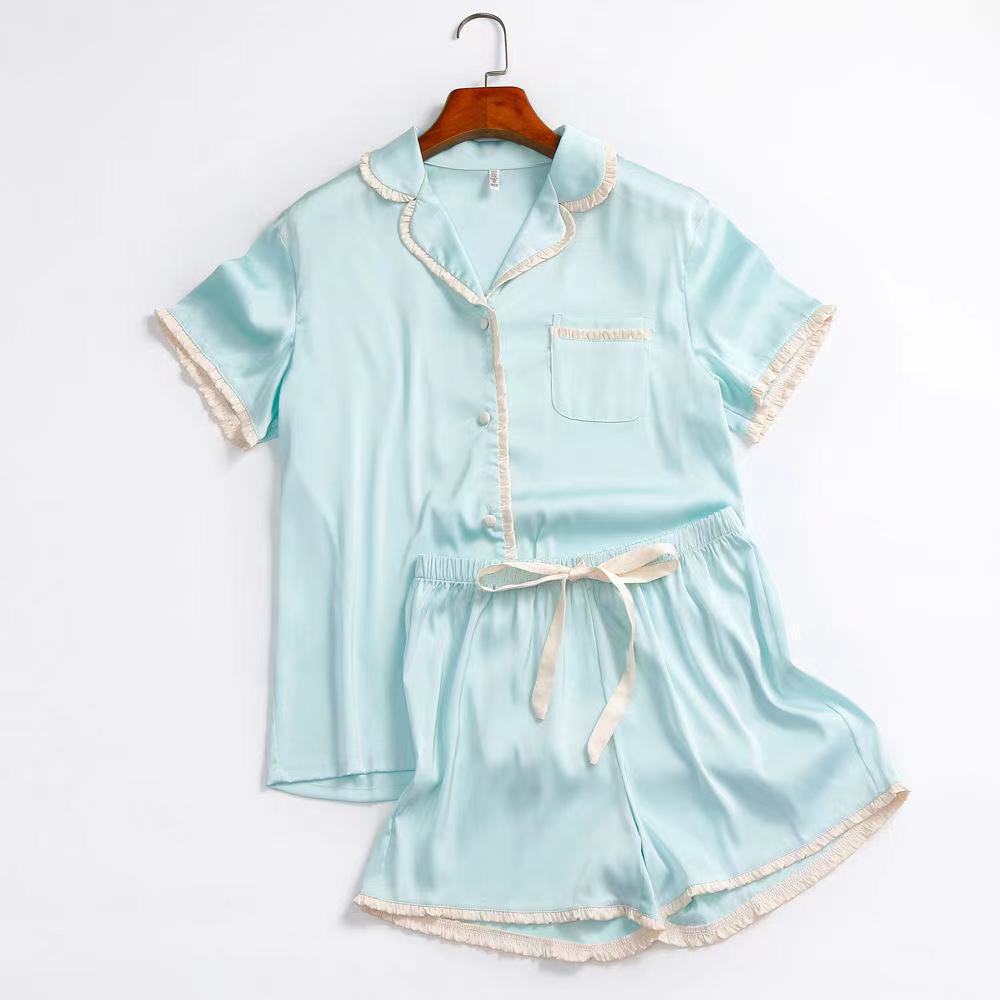 B602-Ice silk jacquard short-sleeved shorts pajamas women's summer thin suit home clothes