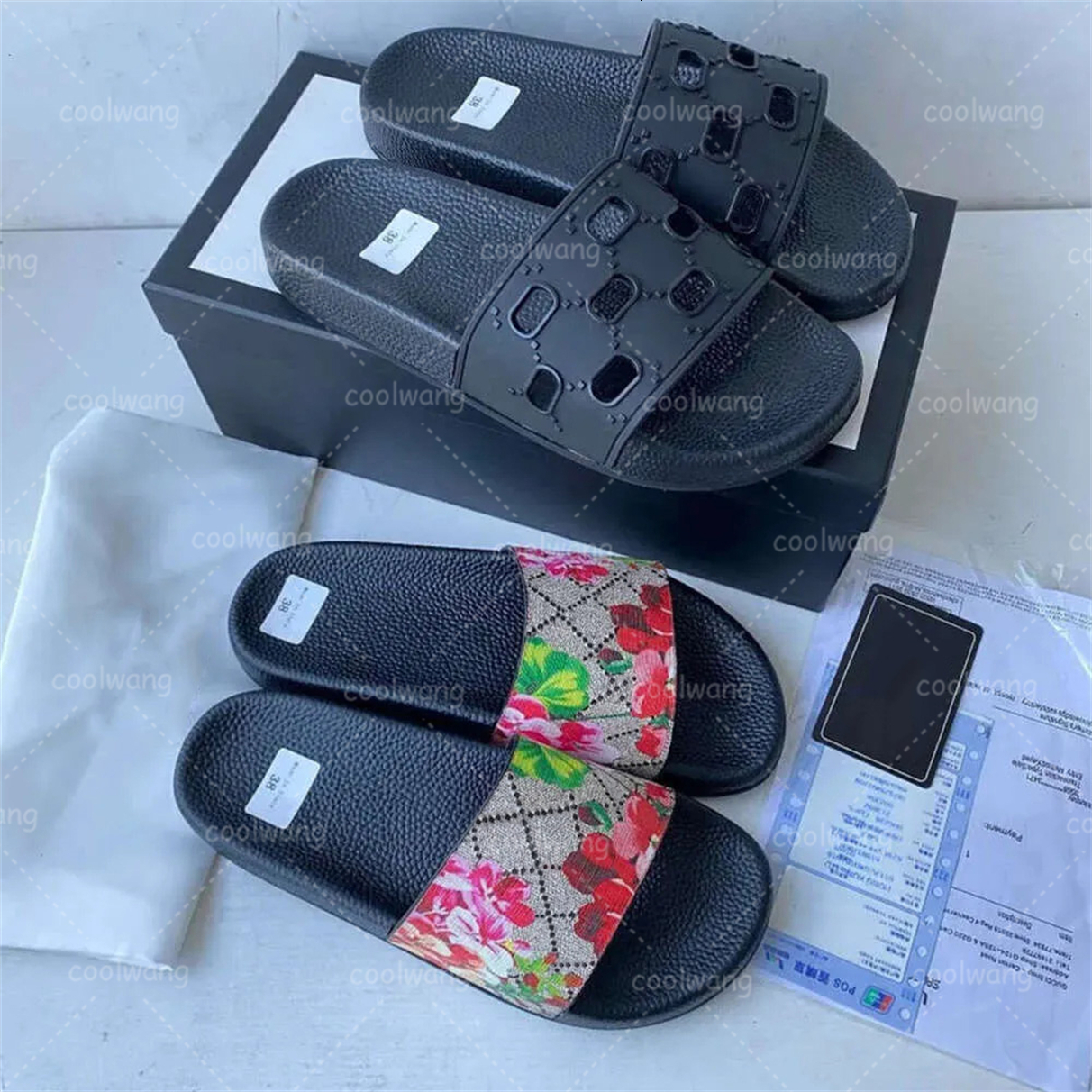 Designer Sandals Slippers New Rubber Slides Sandals Floral Brocade Womens Mens Slipper Flat Bottoms Flip Flops Women Men Fashion Striped Beach Sandal Slide