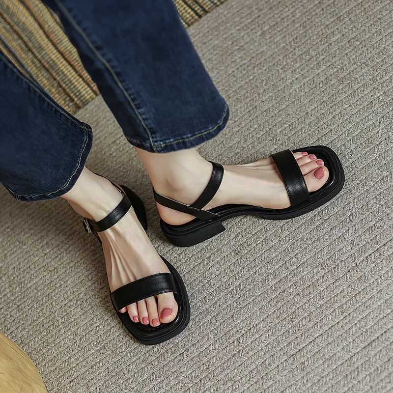 High Quality Summer Women Sandals Low Heels Basic Genuine Leather Office Ladies Casual Outdoor Shoes Woman Concise T241227
