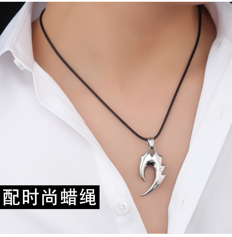 Wolf Tide Korean Version Titanium Stainless Steel Geometric Flame Shaped Pendant Necklace Choker Jewelry Short Chain Love Bijoux Wholesale