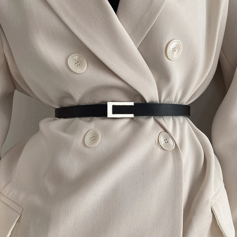 Women Thin Belt Black Gold Silver Metal Buckle Ladies Trouser Dress Decoration Waistband Vintage Casual PU Leather Waist 241225