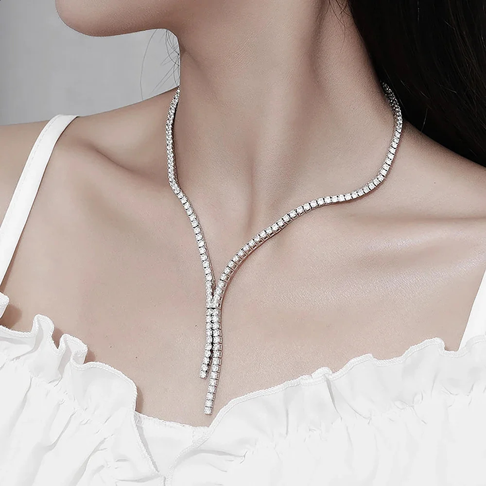 Long Tassel Full Diamond Necklace with Gra Certificate S925 Sterling Silver Plated 18k Gold Tennis for Women 241226