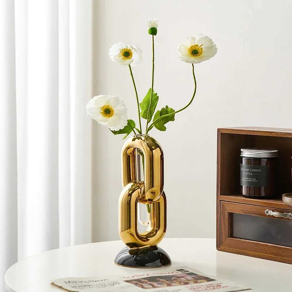 Chain-shaped Vase Luxury Home Decor Modern Style Bedroom Ornaments Minimst Design Ceramic Vases Decorative Flowerpot Crafts Y241227