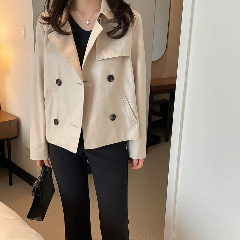 Lucyever Vintage Simple Short Trench Coat Women Fashion Streetwear Double-Breasted Jackets Woman Solid Loose All-Match Outerwear 241226