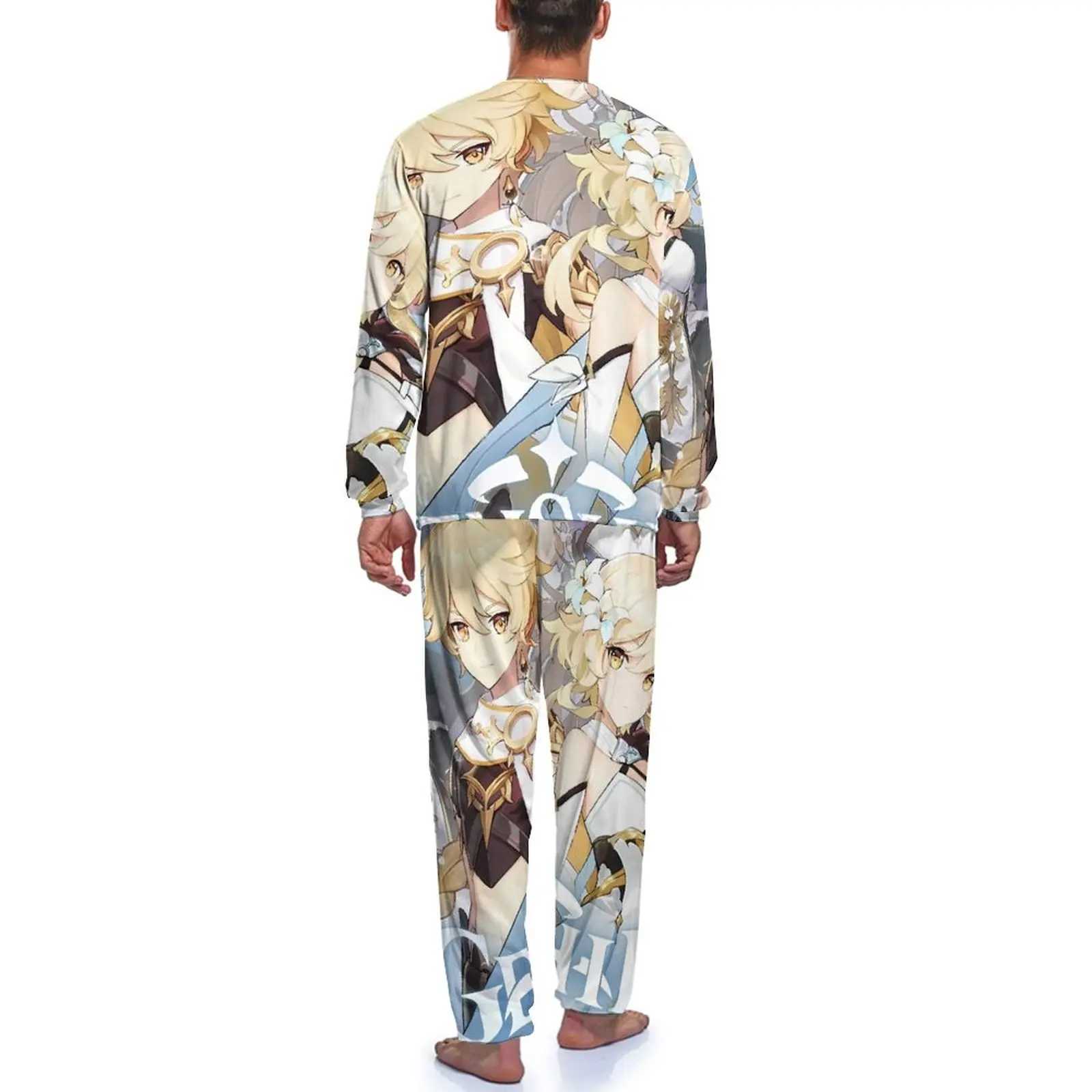 Genshin Impact Pajamas Cute Anime Men Long Sleeve Kawaii Pajamas Set 2 Piece Casual Winter Printed Sleepwear Birthday PresentXJ241227