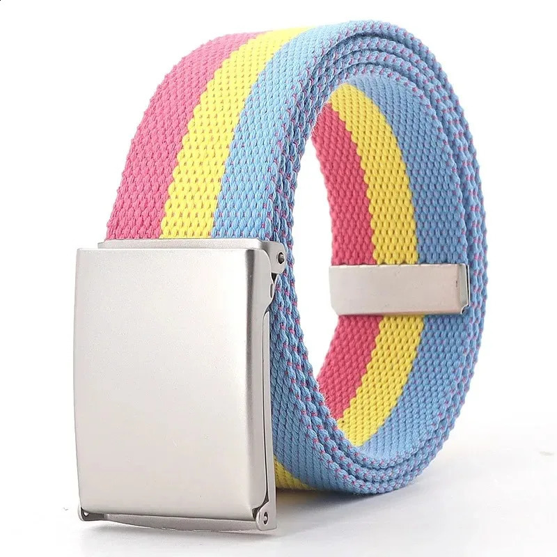 Rainbow Stripes Canvas Belt Jeans Waistband Adjustable Outdoor Travel Metal Buckle for Women Multicolor 241225