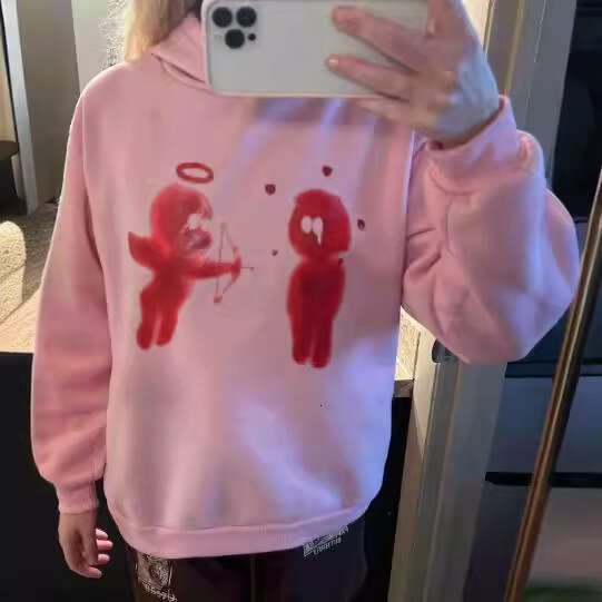 Autumn and winter Y2K fashion trend cartoon printed pattern casual hooded loose hoodie