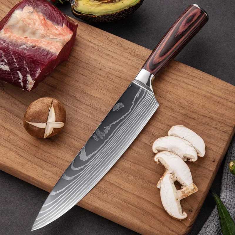 Japanese kitchen knife Mitao slicing chef bread and meat cutter but laser Damascus pattern sharp stainless steel knife Y241227