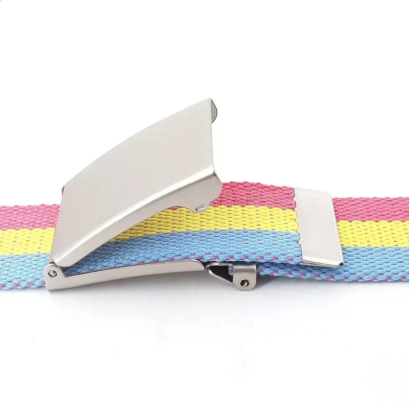 Rainbow Stripes Canvas Belt Jeans Waistband Adjustable Outdoor Travel Metal Buckle for Women Multicolor 241225