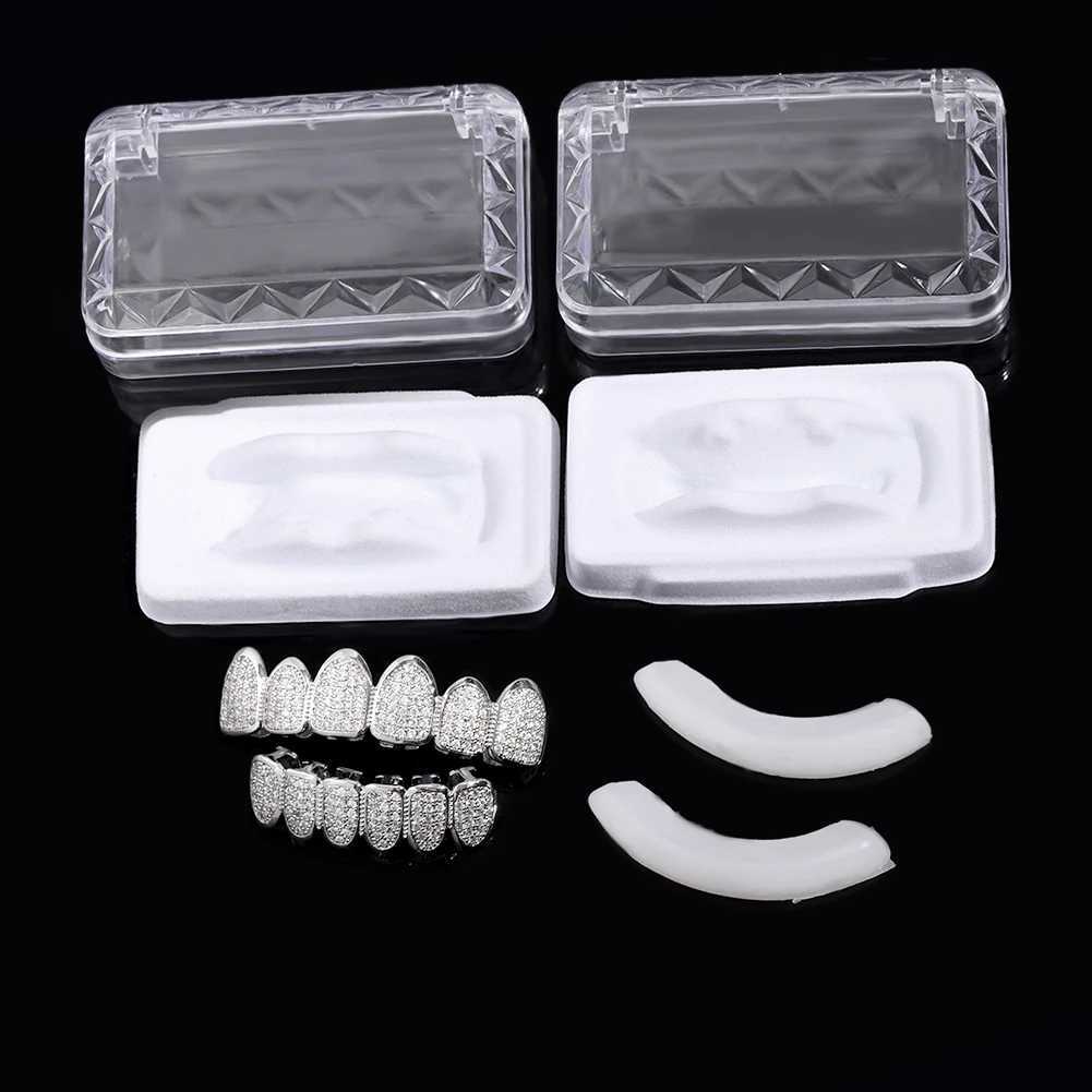 Hip Hop Cube Zirconia Tooth Scrub Set Gold and Silver Tooth Scrub D Top and Bottom Teeth Scrub Role Playing Party Jewelry W241227