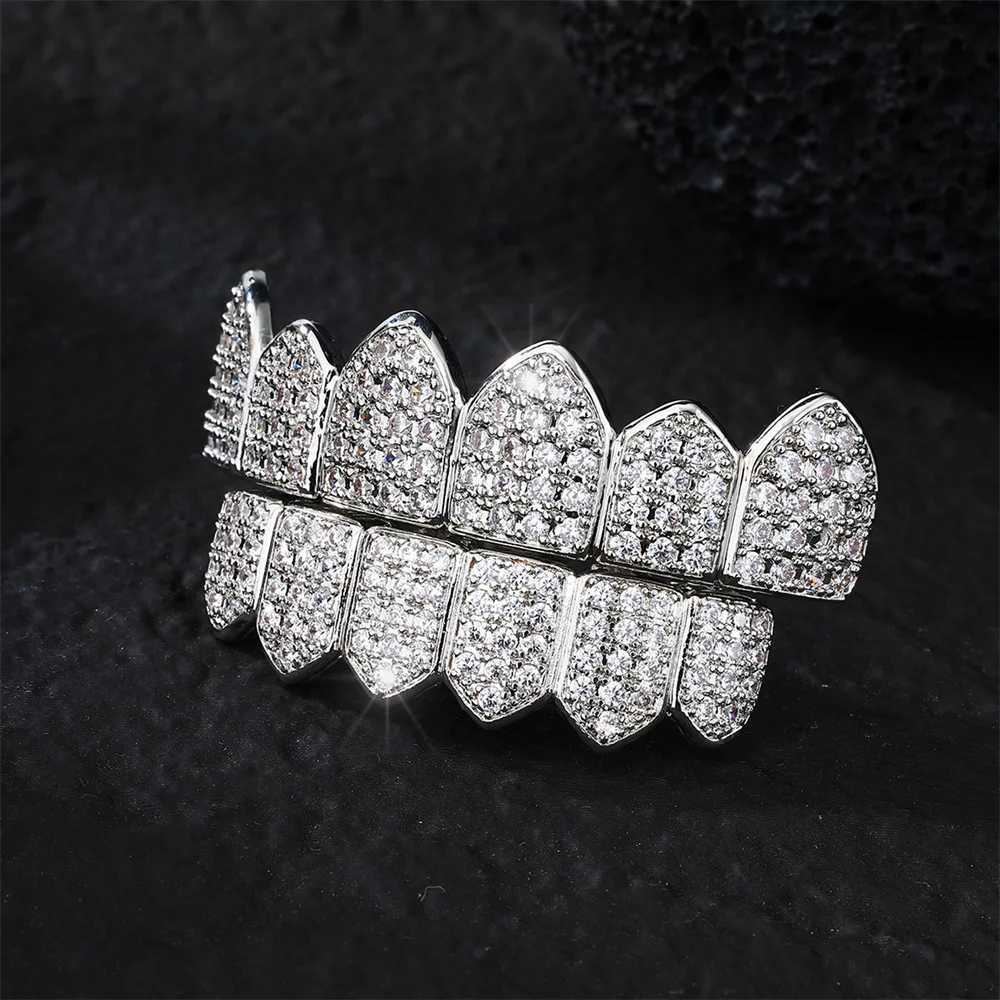 Hip Hop d Out CZ Stone Teeth Grillz Set suitable for men and women bottom gold-plated brass material Halloween Cosply teeth jewelry W241227