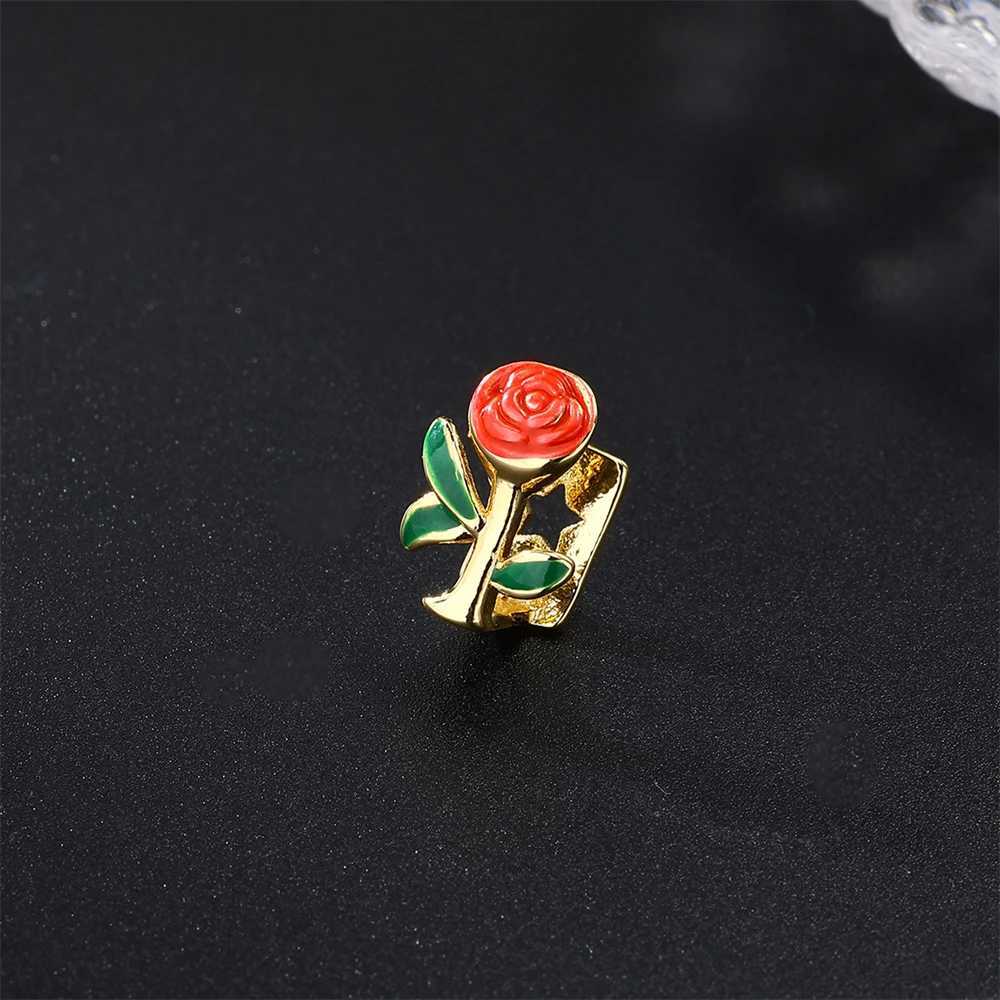 Hip Hop Teeth Grillz Rose Flower She Gold Plated Cs Charm Dental Grills For Men Women Jewelry Halloween Cosplay Gift W241227