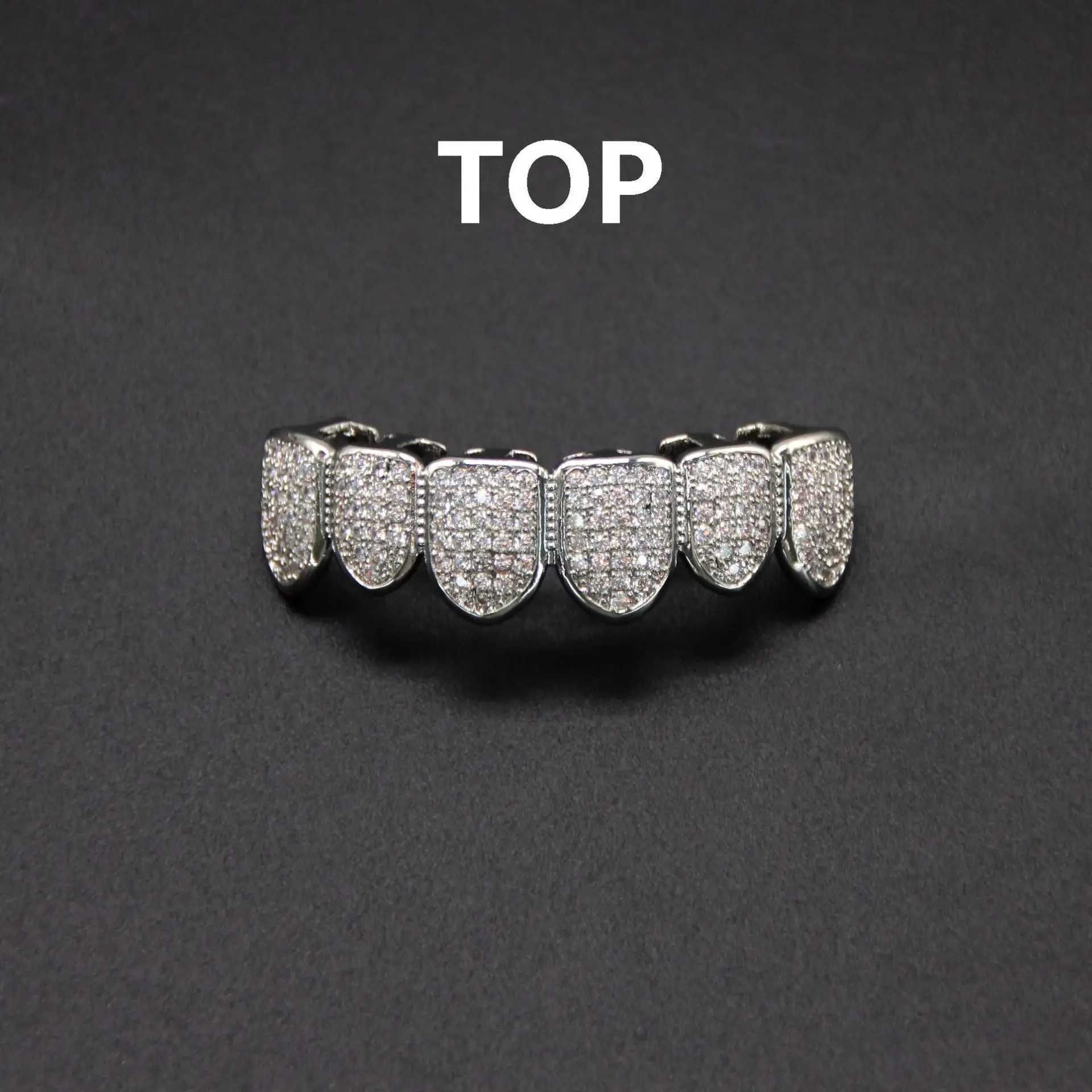 HipHop CZ Teeth Scrub Set suitable for unisex top bottom mouth gold silver teeth scrub removable teeth fashion jewelry W241227