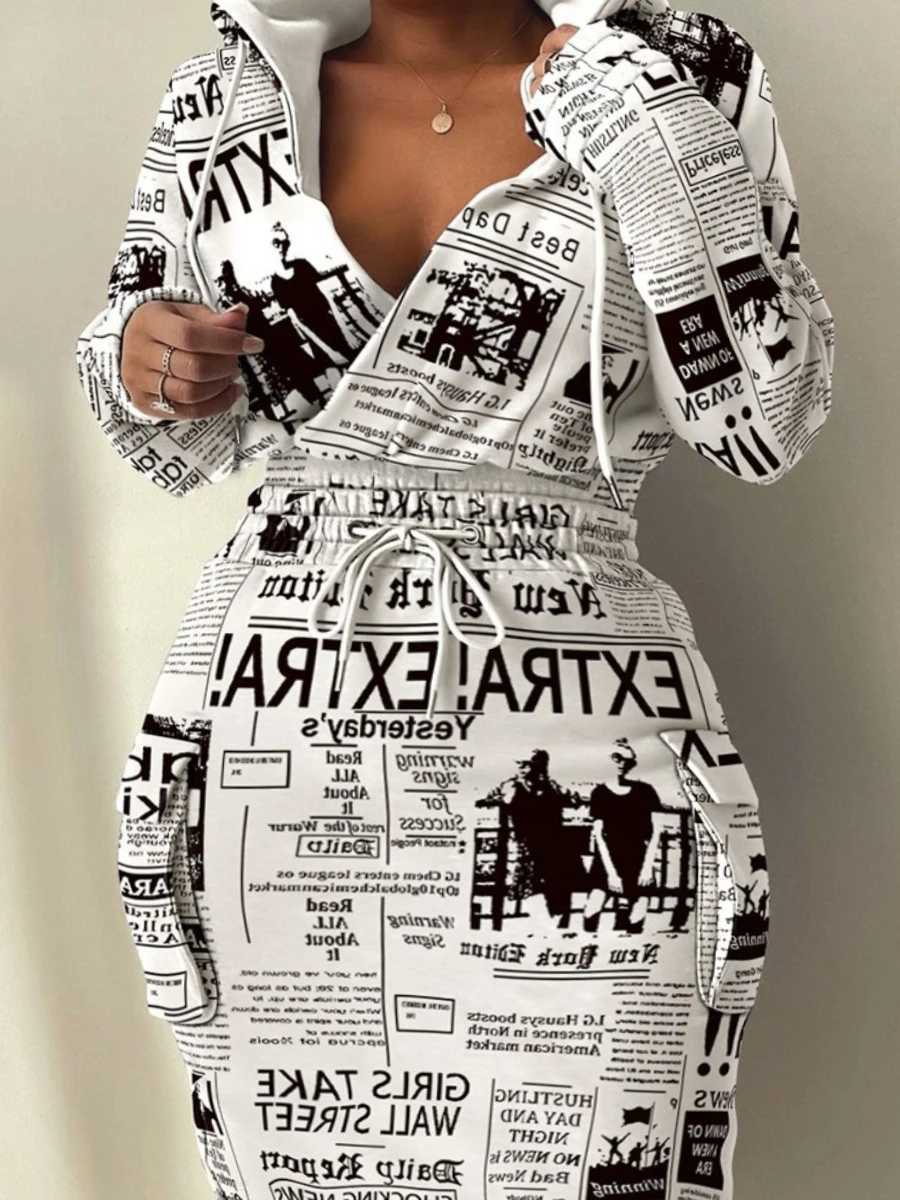 LW Plus Size Women Autumn Winter Sexy Turndown Collar Long Sleeve Mid Calf Geometric Print Plaid Drawstring Bodycon Dress X241226