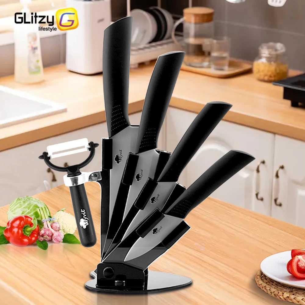 Ceramic knife set 3 4 5 6 inches kitchen chef knife with bracket rust proof white blade shell high-end ceramic fruit peeler for cooking Y241227